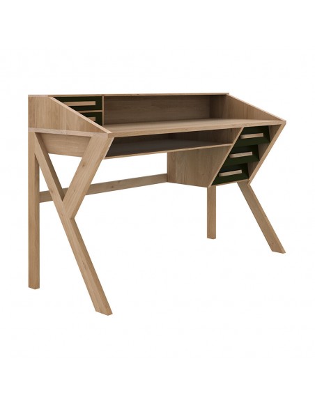 BUREAU ORIGAMI CHENE  - 5 TIROIRS - NOIR