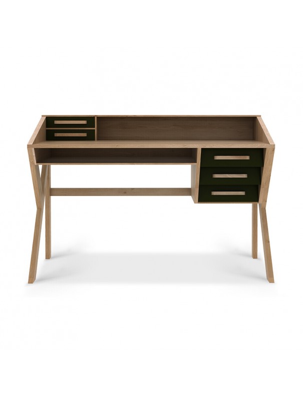 BUREAU ORIGAMI CHENE  - 5 TIROIRS - NOIR