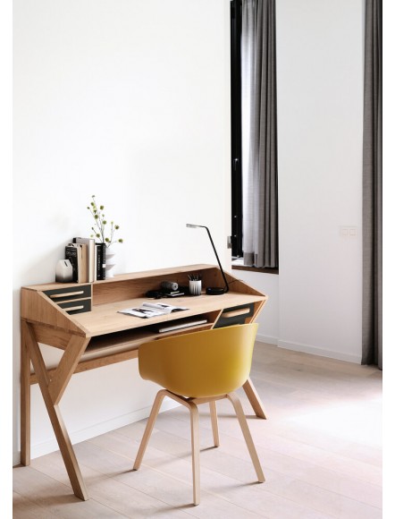 BUREAU ORIGAMI CHENE  - 5 TIROIRS - NOIR