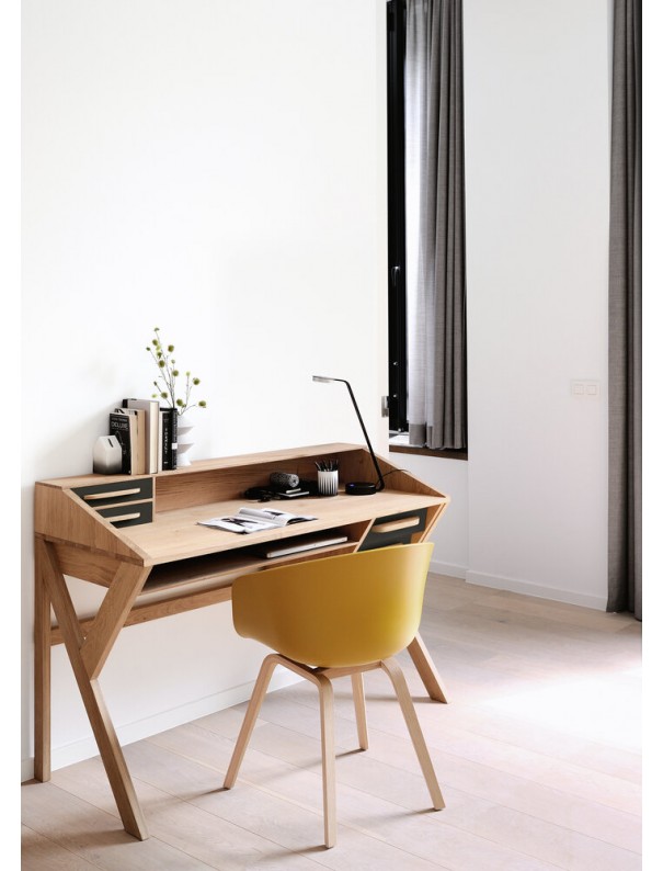 BUREAU ORIGAMI CHENE  - 5 TIROIRS - NOIR