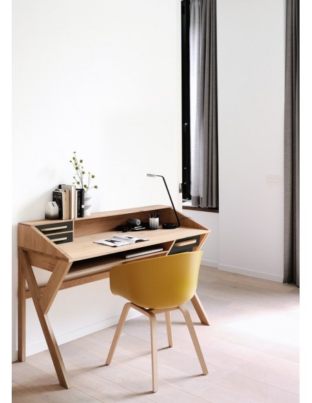 BUREAU ORIGAMI CHENE  - 5 TIROIRS - NOIR