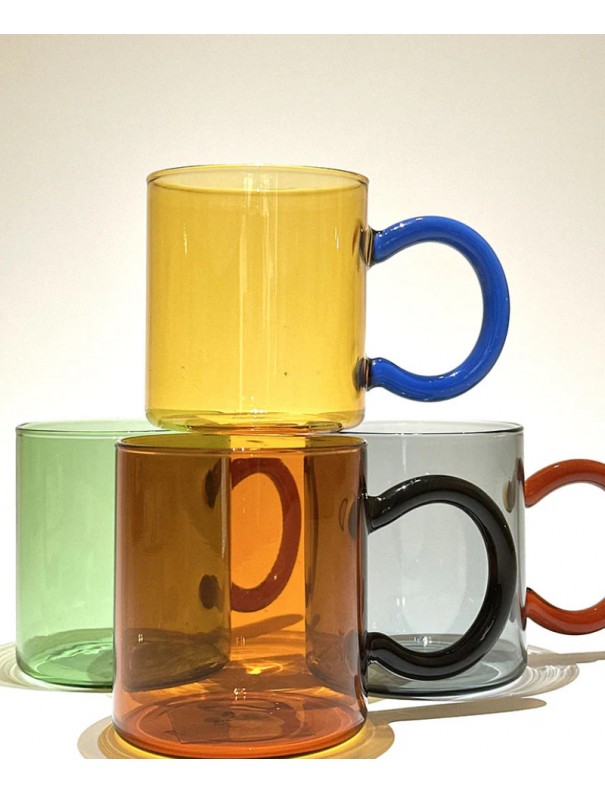 MUG 350 VERRE JAUNE ANSE BLEUE